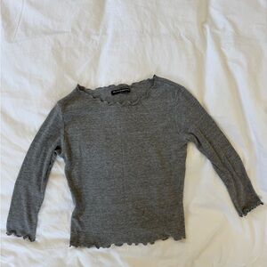 Brandy Melville Gray Ribbed Fitted Long Sleeve Tee